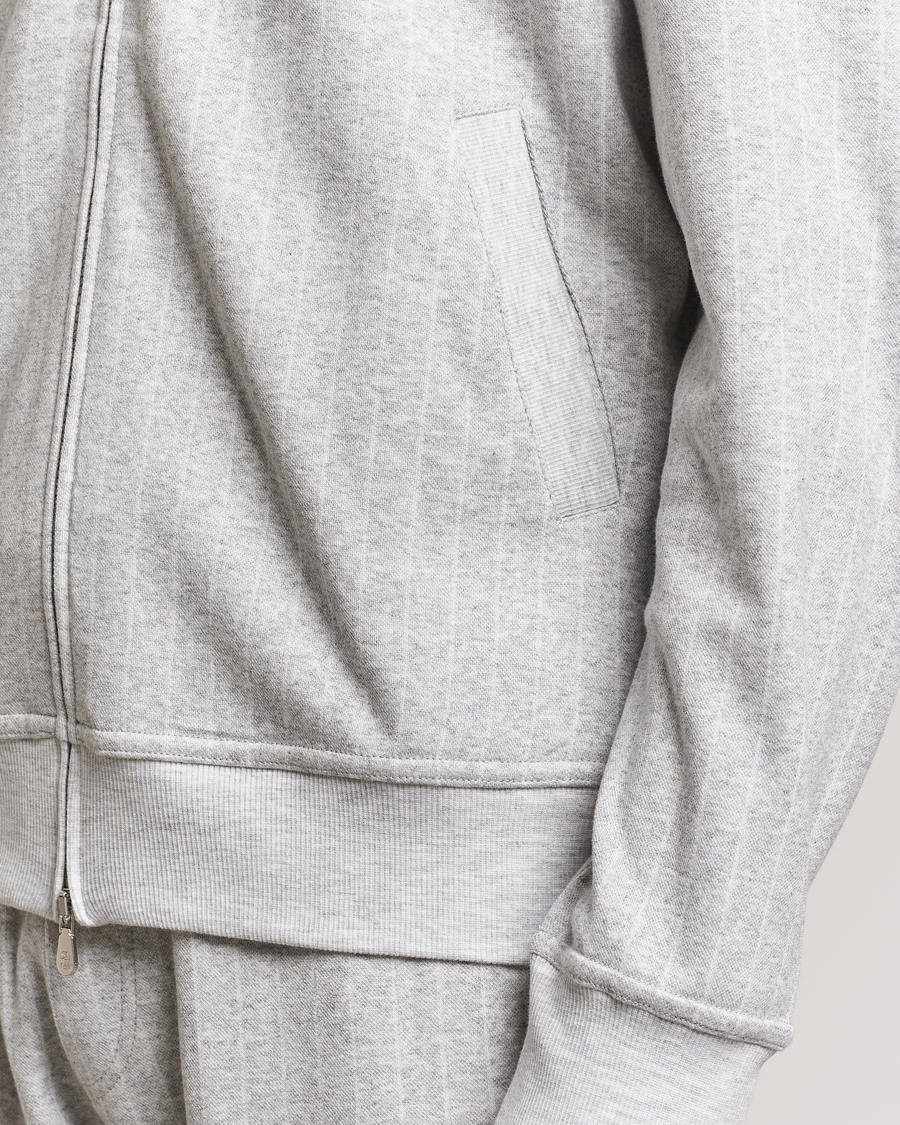 Herre | Trøjer | Brunello Cucinelli | Soft Pinstripe Full Zip Sweater Pearl Grey