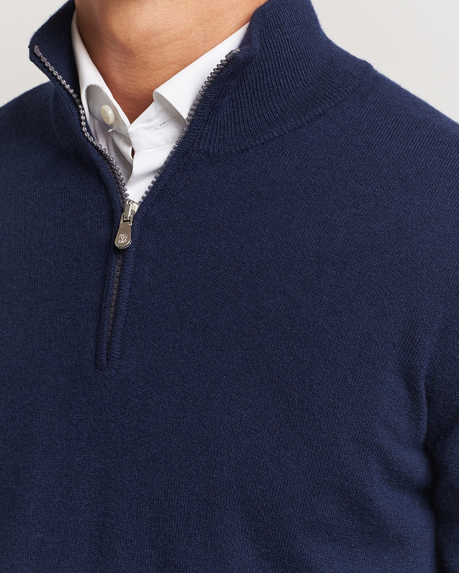 Herre | Trøjer | Brunello Cucinelli | 2 Ply Cashmere Half Zip Navy