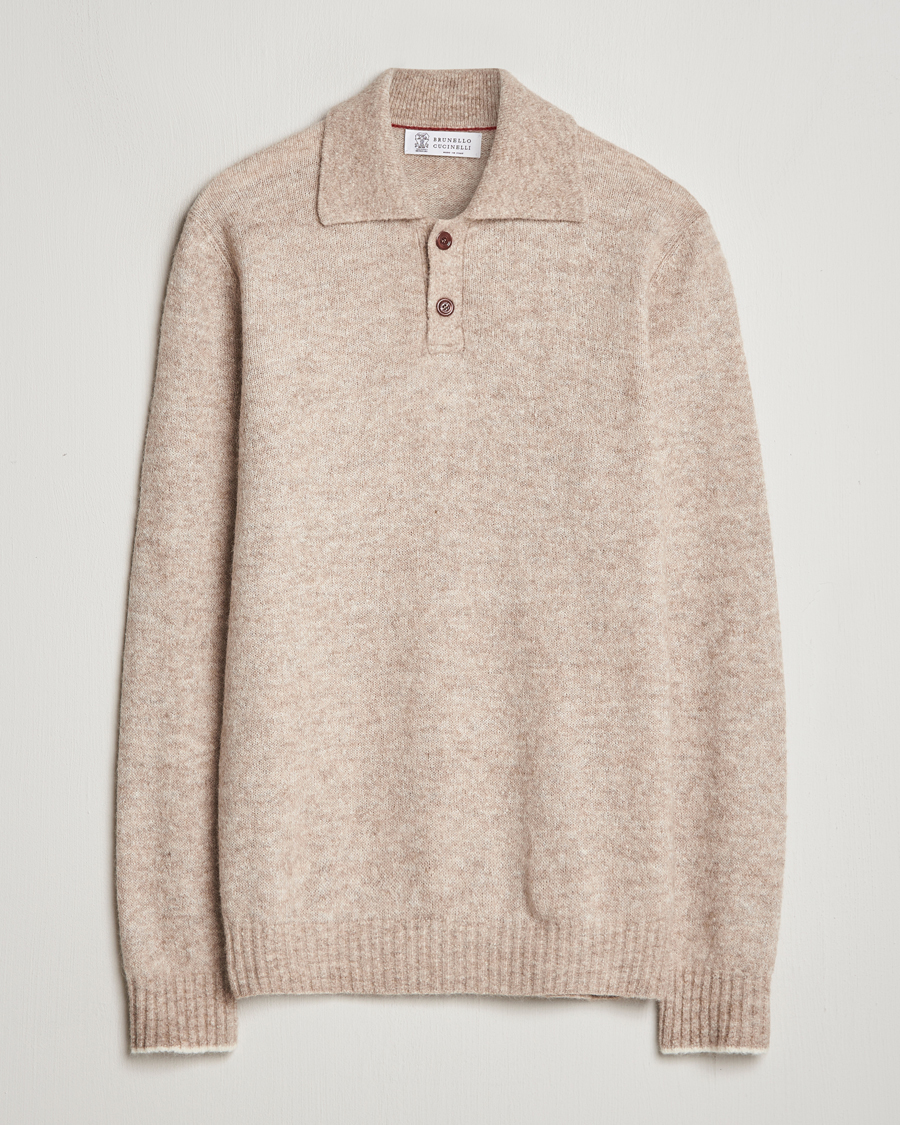 Herre | Trøjer | Brunello Cucinelli | Alpaca Wool Long Sleeve Polo Light Beige