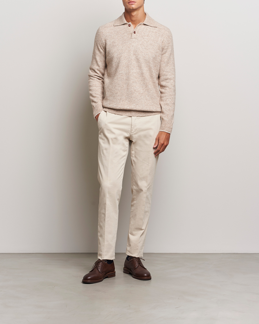 Herre | Trøjer | Brunello Cucinelli | Alpaca Wool Long Sleeve Polo Light Beige
