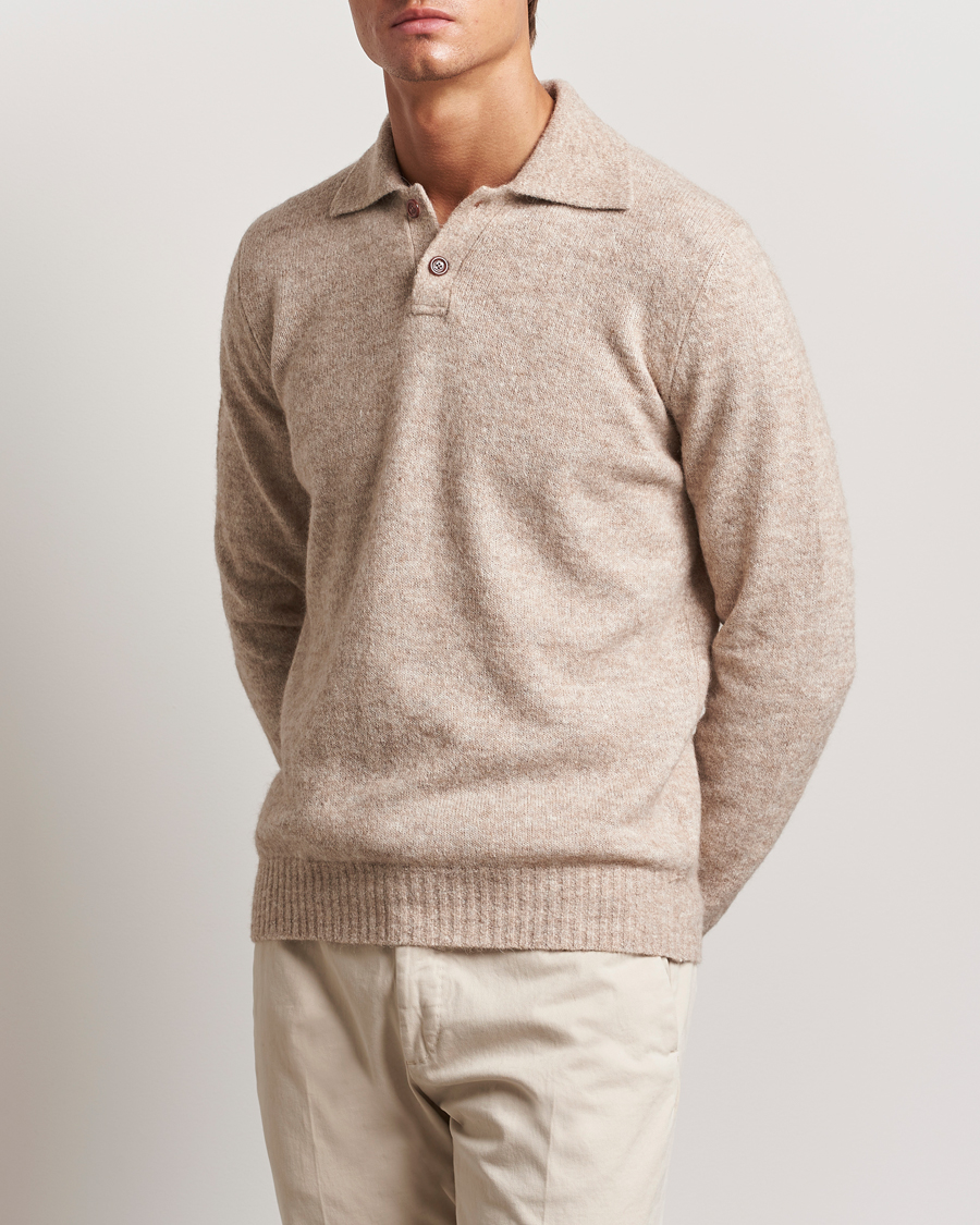 Herre | Trøjer | Brunello Cucinelli | Alpaca Wool Long Sleeve Polo Light Beige