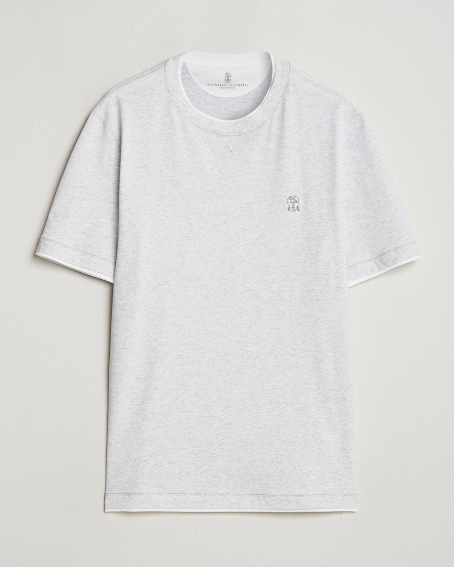 Herre | T-Shirts | Brunello Cucinelli | Short Sleeve Logo T-Shirt Light Grey