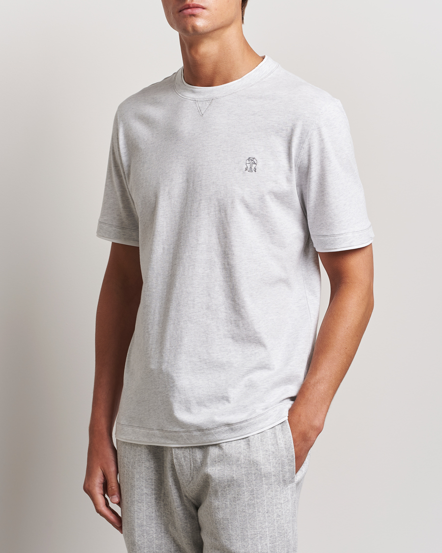 Herre | T-Shirts | Brunello Cucinelli | Short Sleeve Logo T-Shirt Light Grey