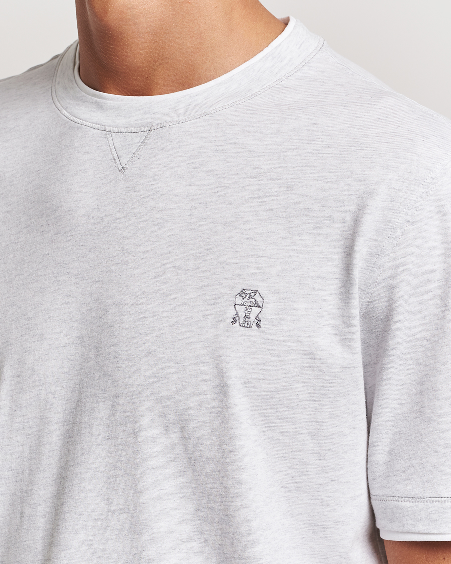 Herre | T-Shirts | Brunello Cucinelli | Short Sleeve Logo T-Shirt Light Grey