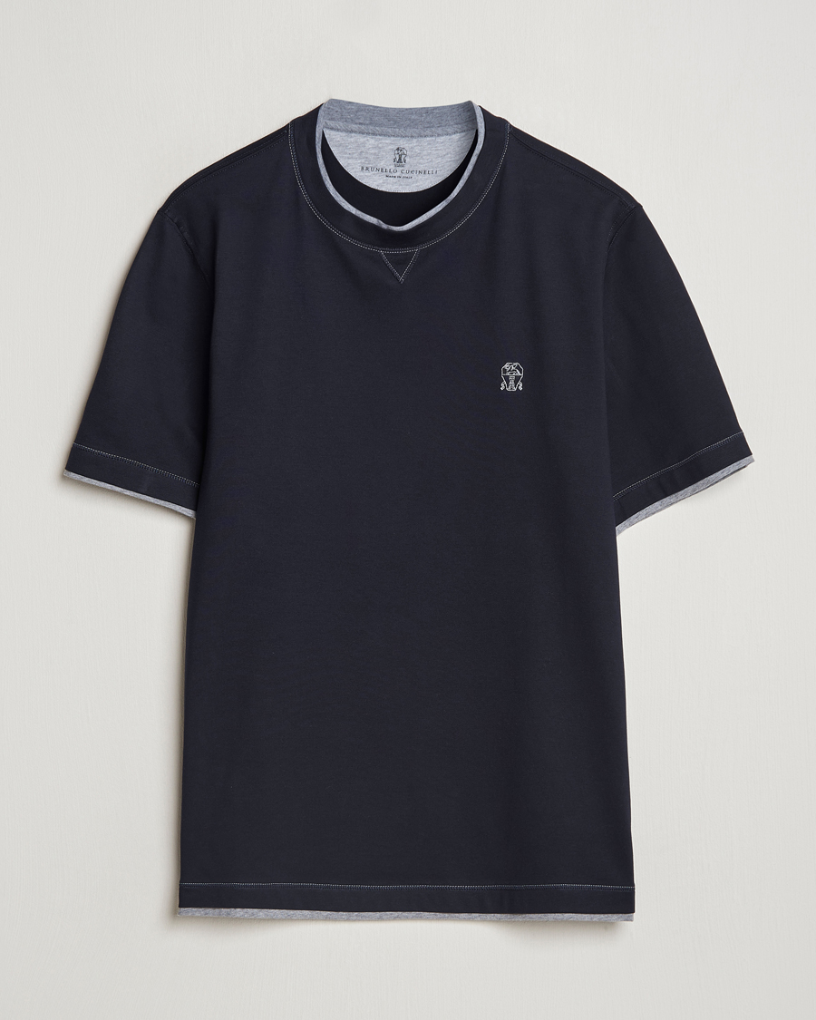Herre | T-Shirts | Brunello Cucinelli | Short Sleeve Logo T-Shirt Navy