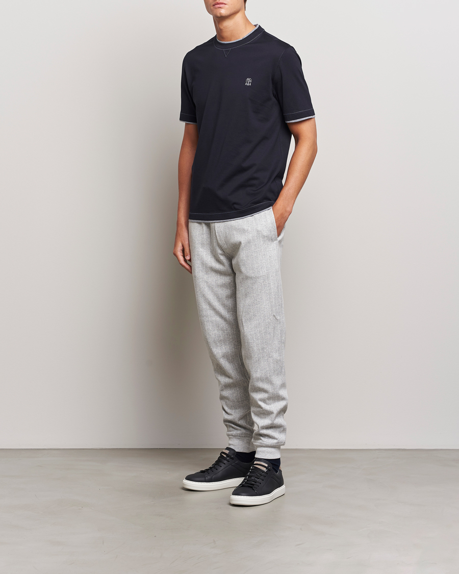 Herre | T-Shirts | Brunello Cucinelli | Short Sleeve Logo T-Shirt Navy