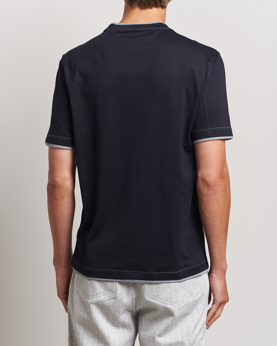 Herre | T-Shirts | Brunello Cucinelli | Short Sleeve Logo T-Shirt Navy