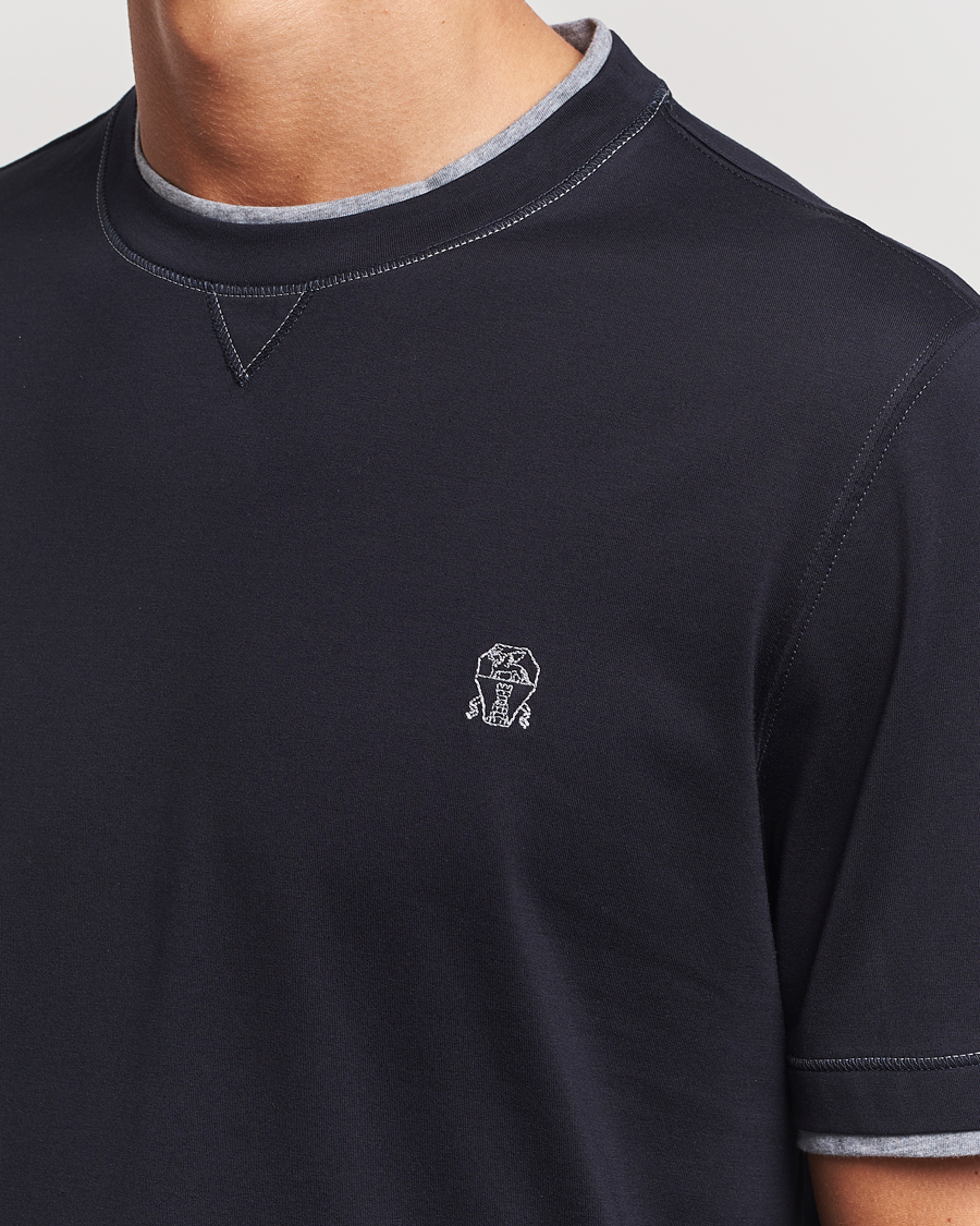 Herre | T-Shirts | Brunello Cucinelli | Short Sleeve Logo T-Shirt Navy