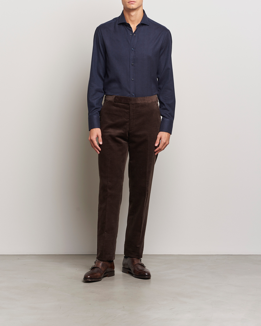 Herre | Skjorter | Brunello Cucinelli | Slim Fit Flannel Shirt Navy