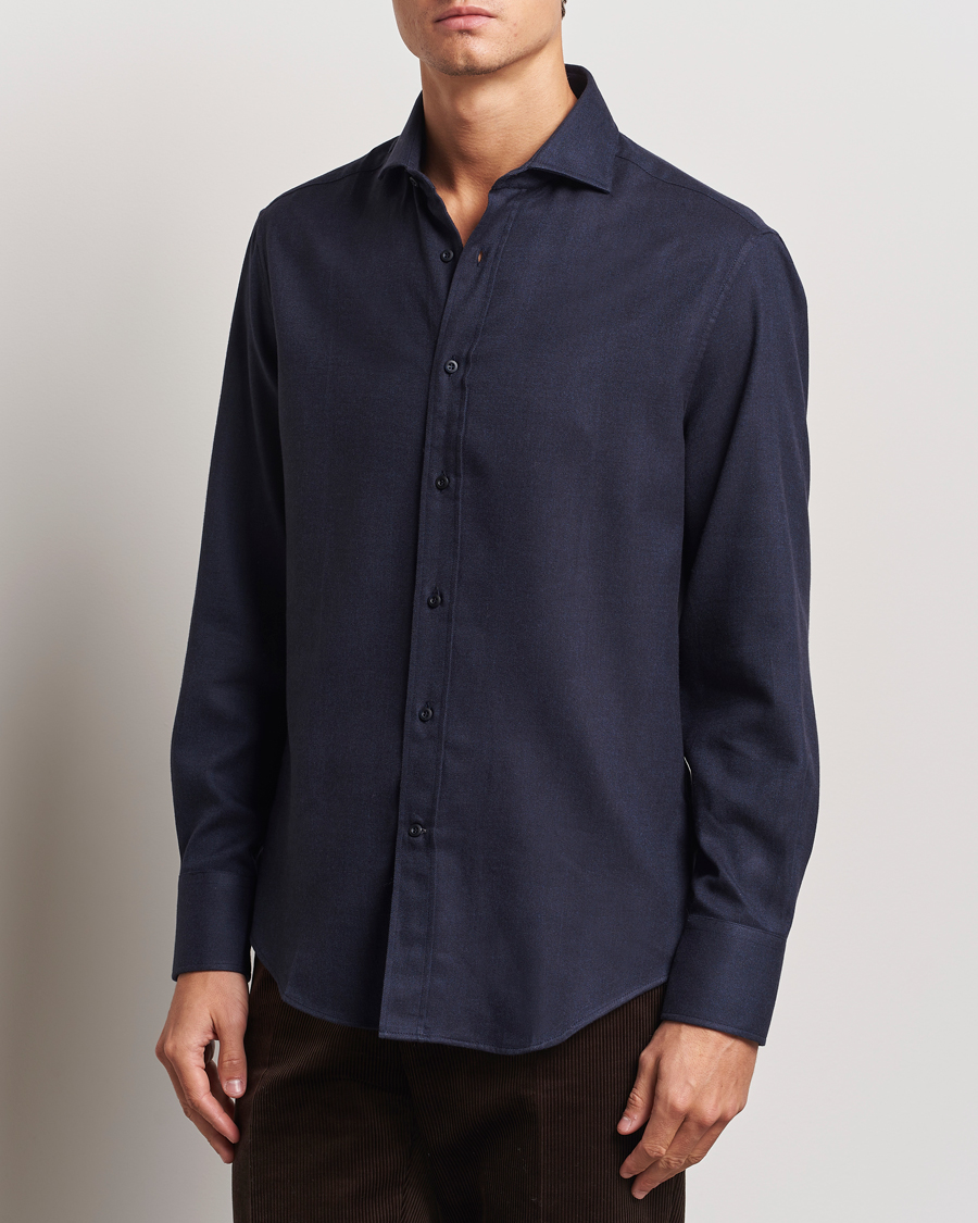 Herre | Skjorter | Brunello Cucinelli | Slim Fit Flannel Shirt Navy