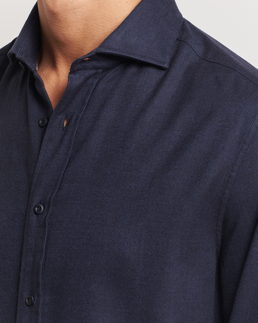 Herre | Skjorter | Brunello Cucinelli | Slim Fit Flannel Shirt Navy