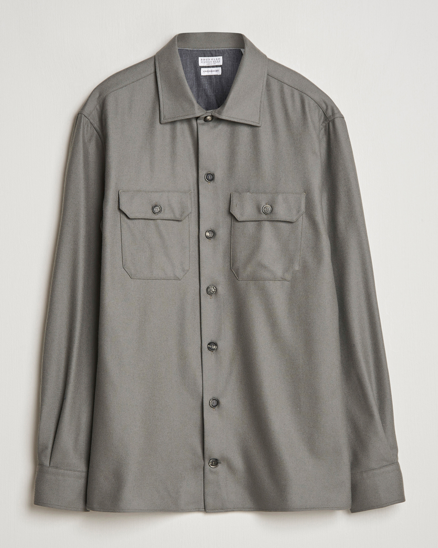 Herre | Skjorter | Brunello Cucinelli | Double Pocket Overshirt Olive