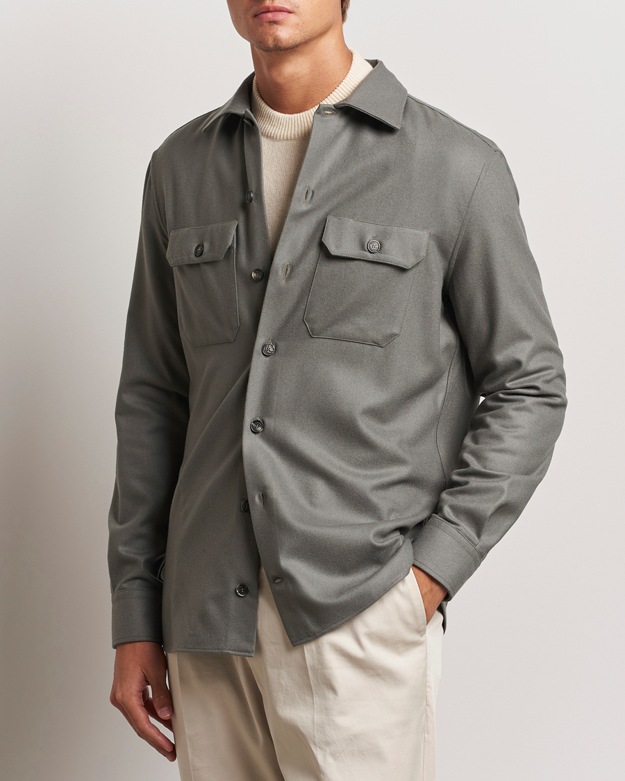Herre | Skjorter | Brunello Cucinelli | Double Pocket Overshirt Olive