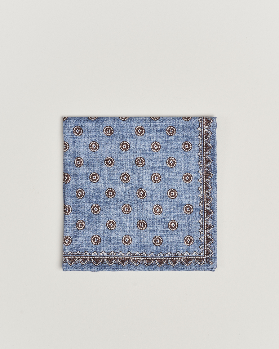 Herre | Brunello Cucinelli Printed Silk Pocket Square Light Blue | Brunello Cucinelli | Printed Silk Pocket Square Light Blue