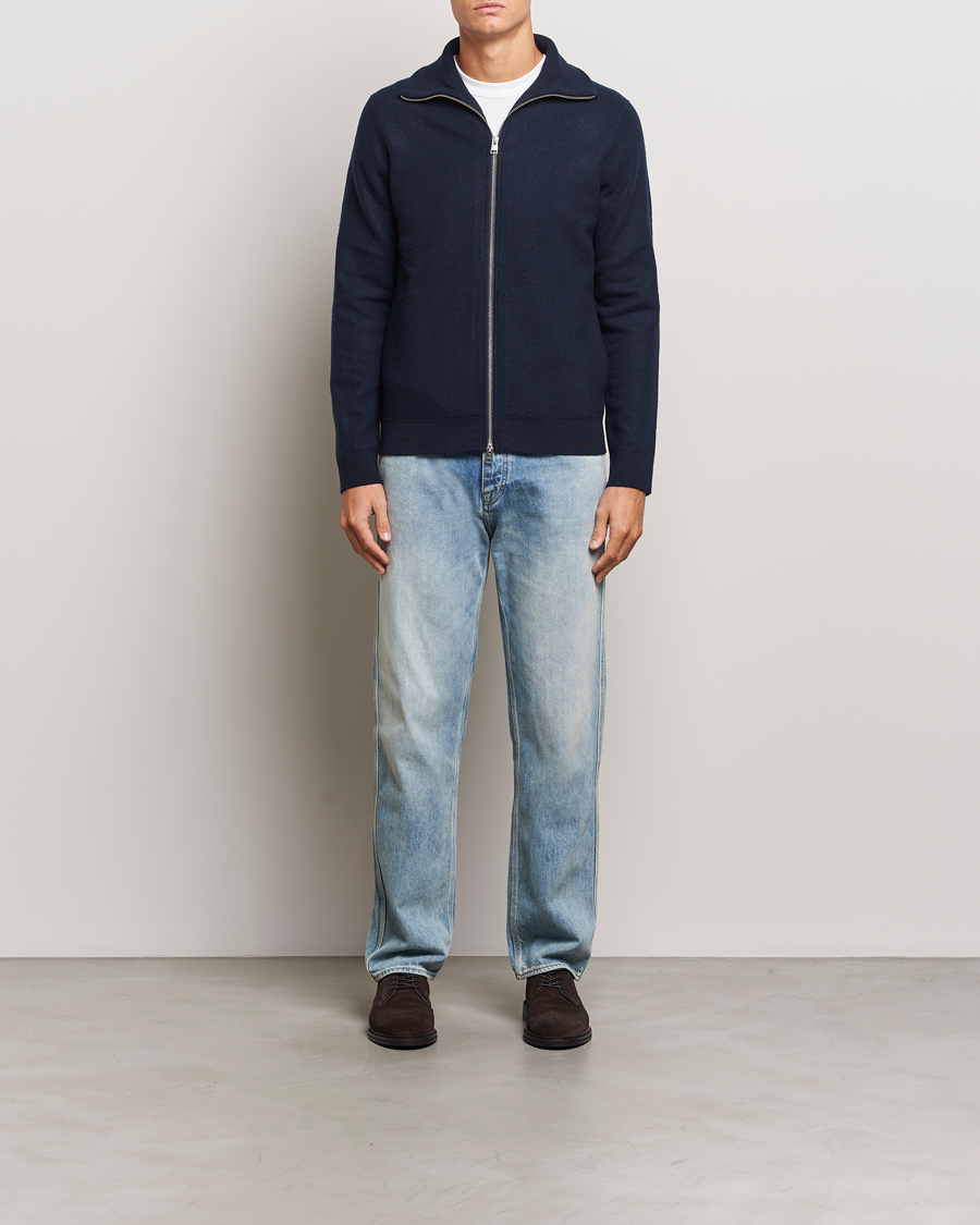 Herre | Trøjer | Morris | York Knitted Zip Jacket Navy