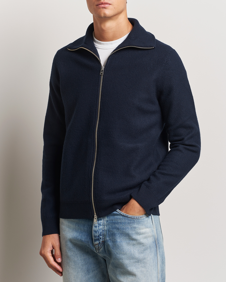 Herre | Trøjer | Morris | York Knitted Zip Jacket Navy