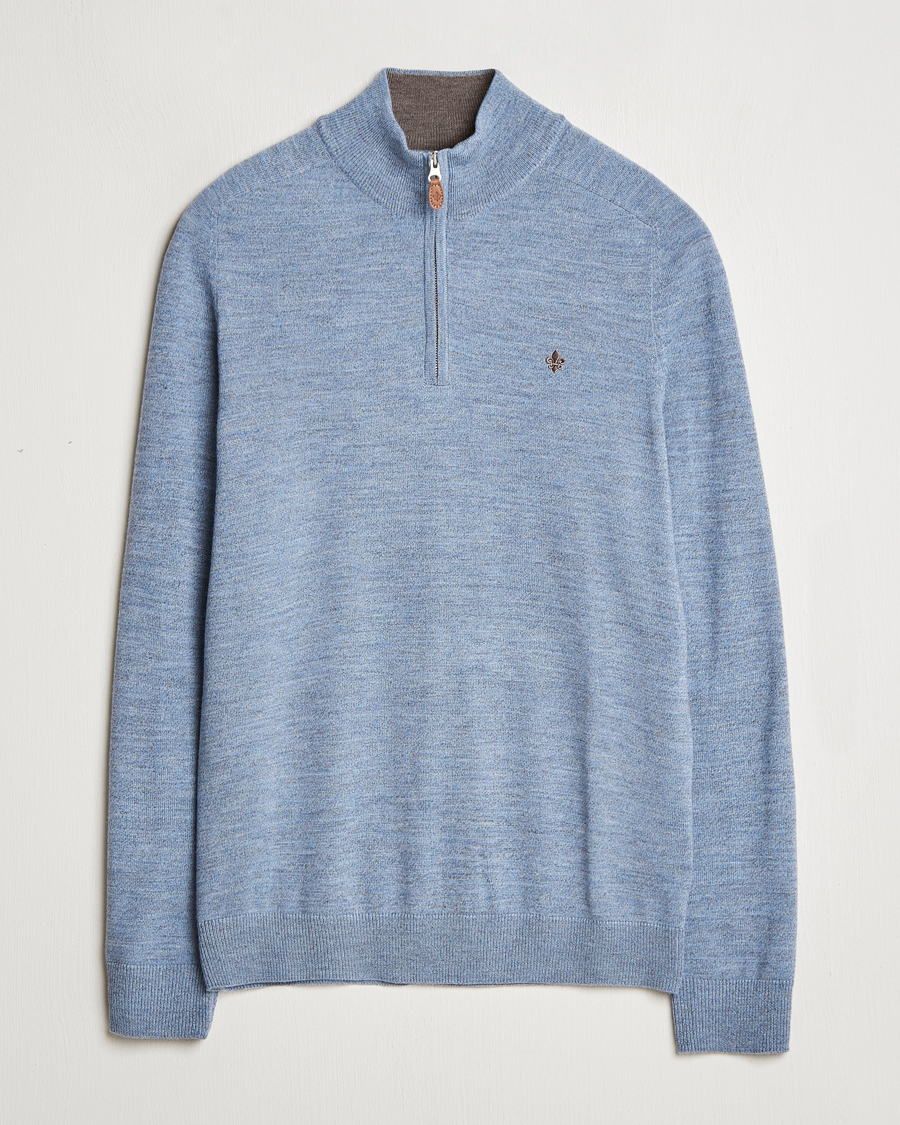 Herre | Trøjer | Morris | John Merino Half Zip Light Blue