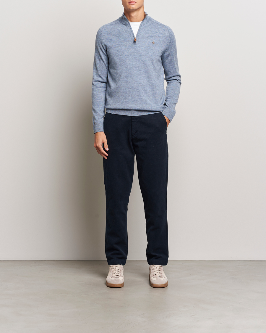 Herre | Trøjer | Morris | John Merino Half Zip Light Blue