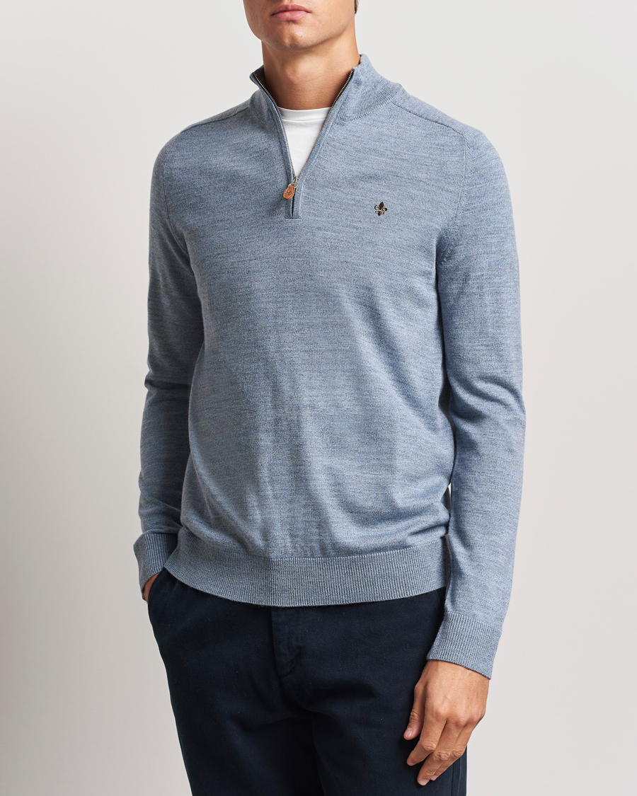 Herre | Trøjer | Morris | John Merino Half Zip Light Blue