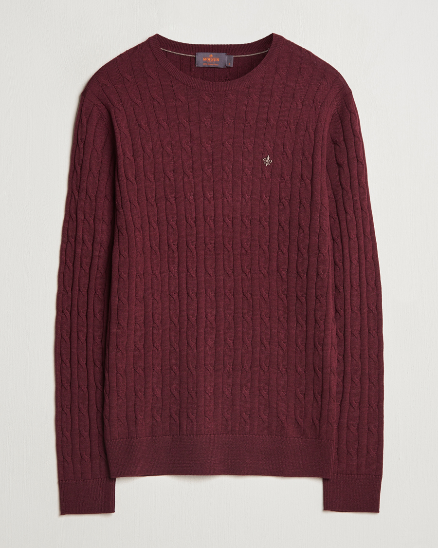 Herre | Trøjer | Morris | Merino Cable O-Neck Wine Red