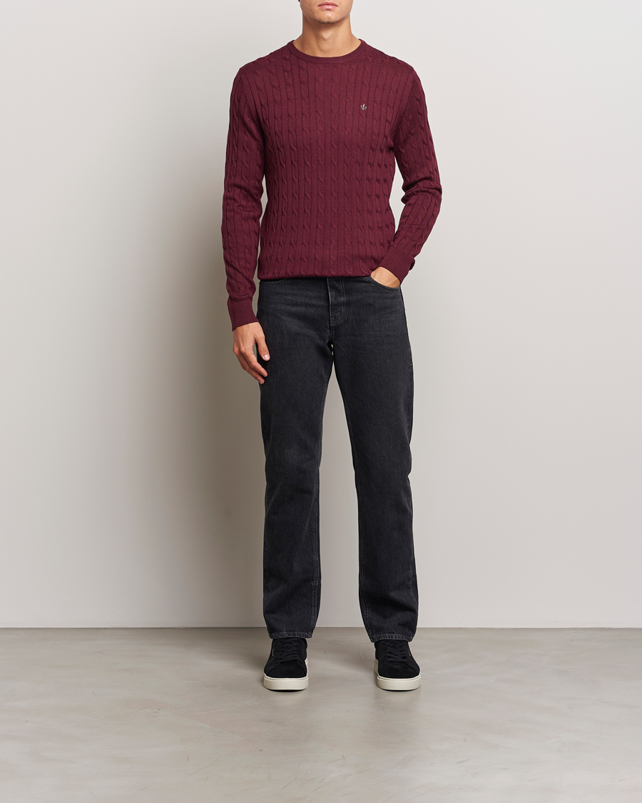 Herre | Trøjer | Morris | Merino Cable O-Neck Wine Red