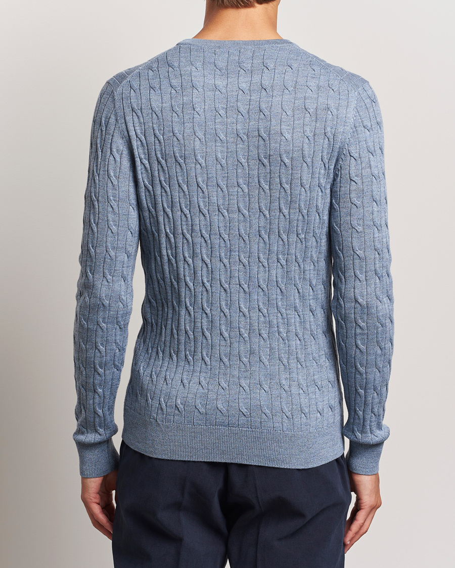 Herre | Trøjer | Morris | Merino Cable O-Neck Light Blue
