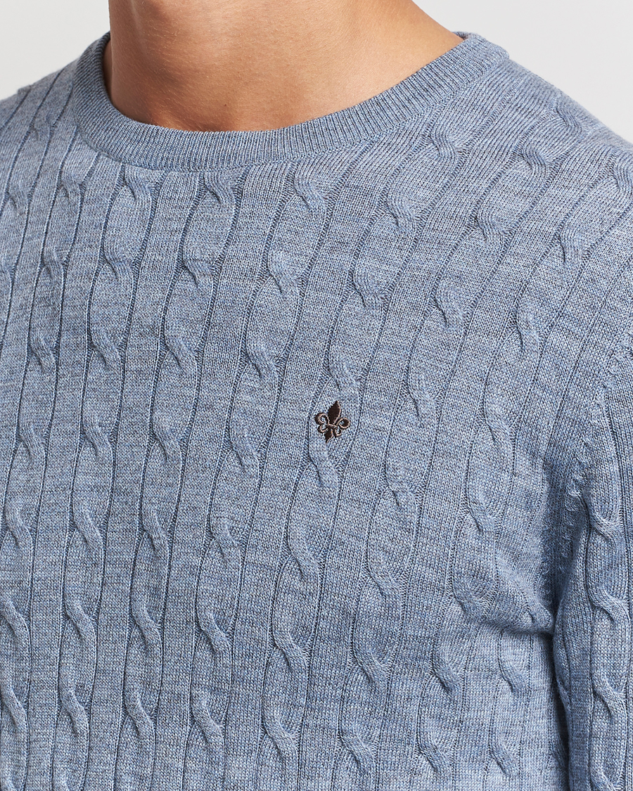 Herre | Trøjer | Morris | Merino Cable O-Neck Light Blue
