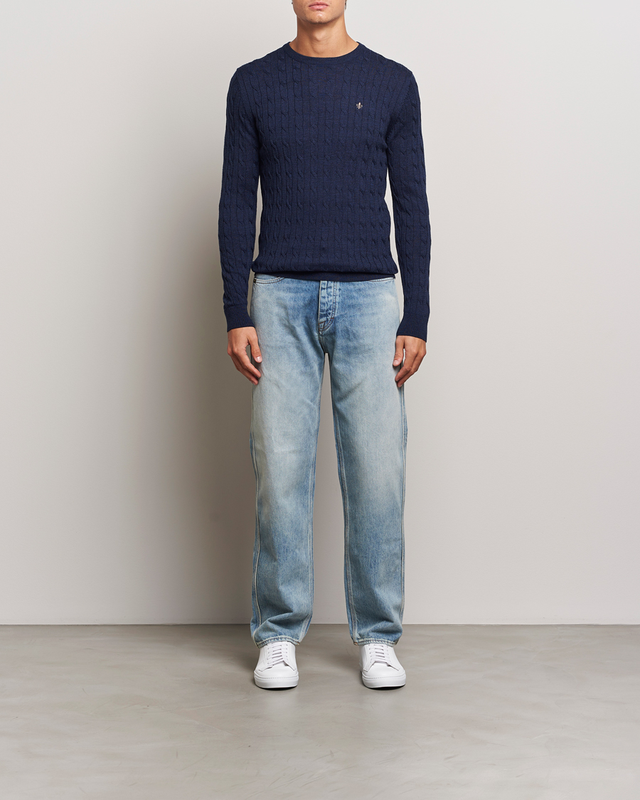 Herre | Trøjer | Morris | Merino Cable O-Neck Blue