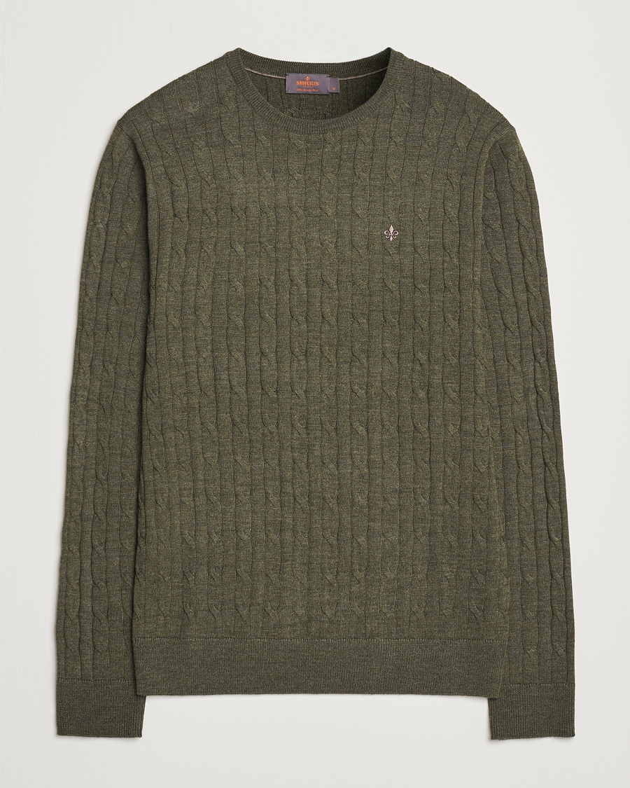 Herre | Trøjer | Morris | Merino Cable O-Neck Olive