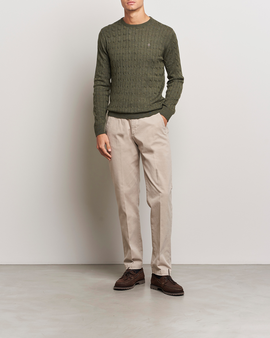 Herre | Trøjer | Morris | Merino Cable O-Neck Olive