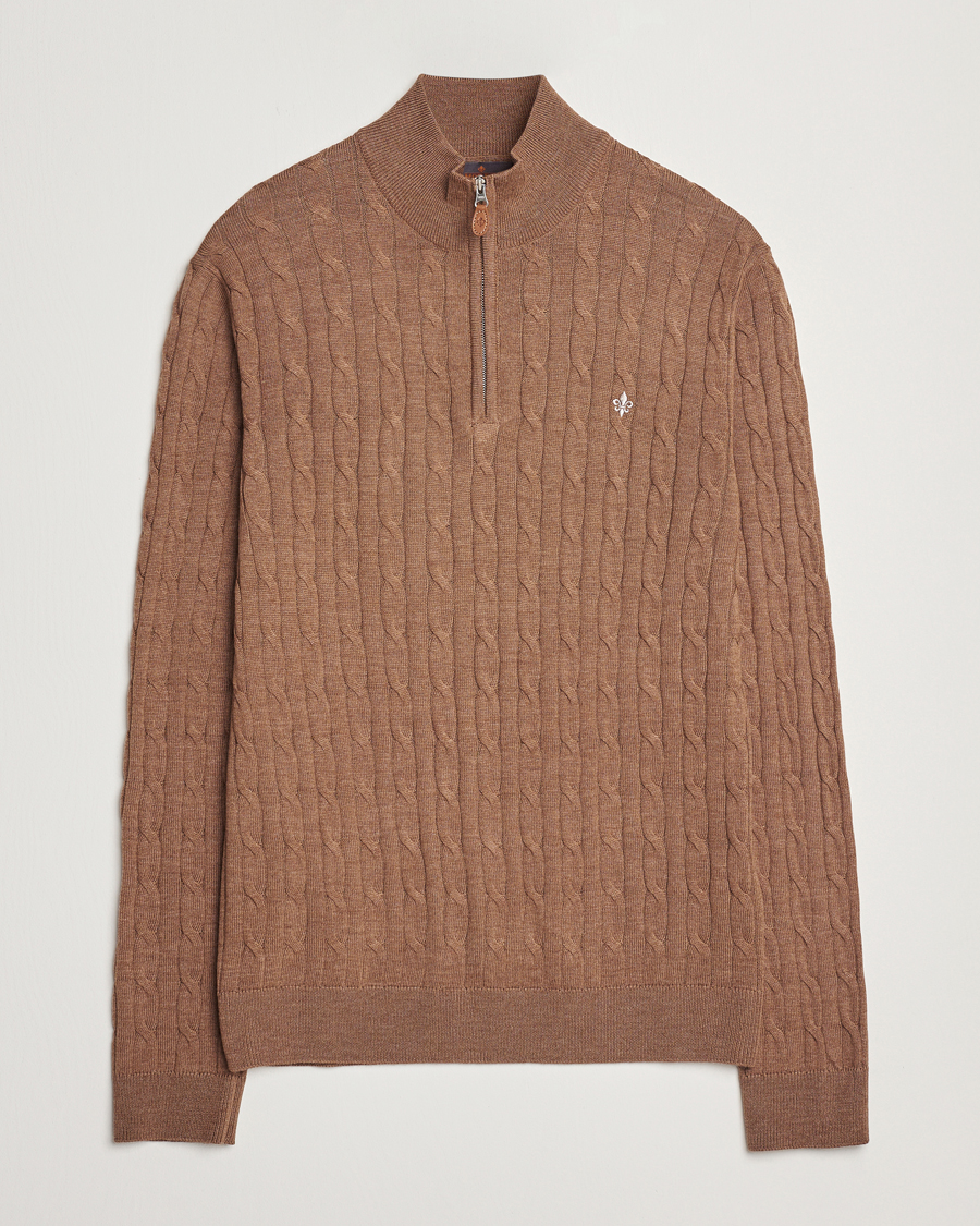 Herre | Trøjer | Morris | Merino Cable Half Zip Camel