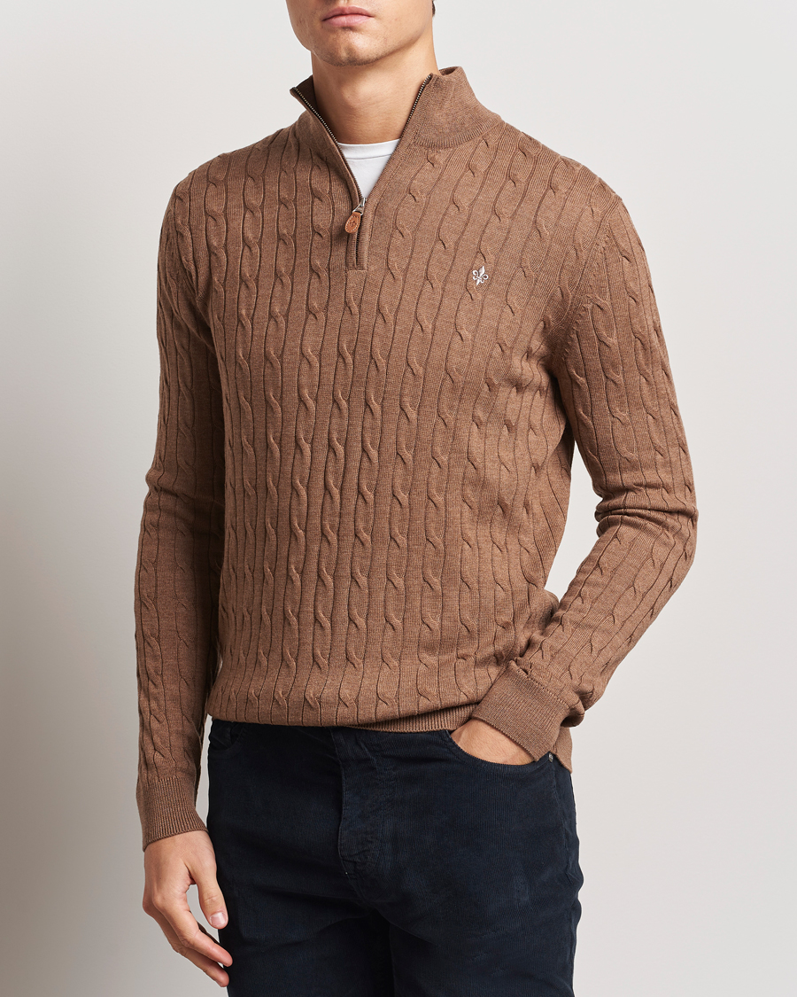 Herre | Trøjer | Morris | Merino Cable Half Zip Camel