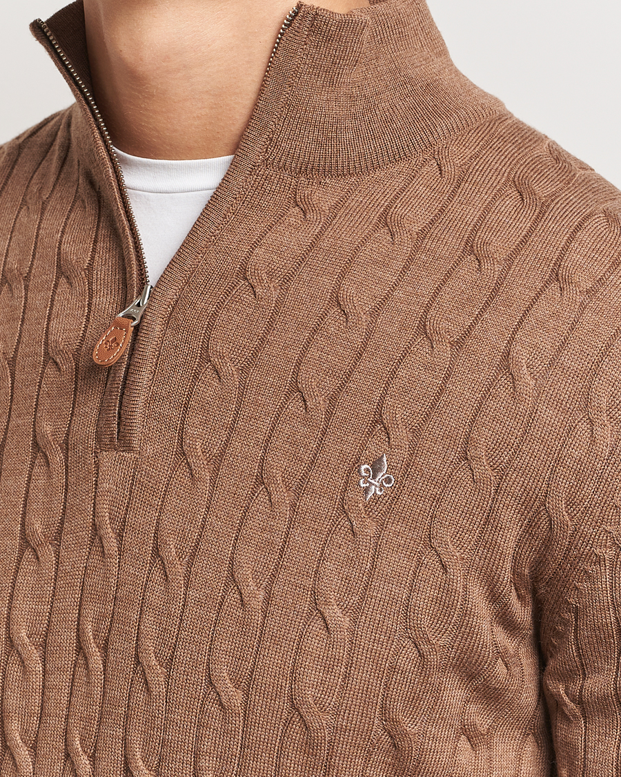 Herre | Trøjer | Morris | Merino Cable Half Zip Camel