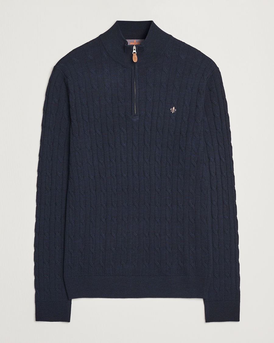 Herre | Trøjer | Morris | Merino Cable Half Zip Navy