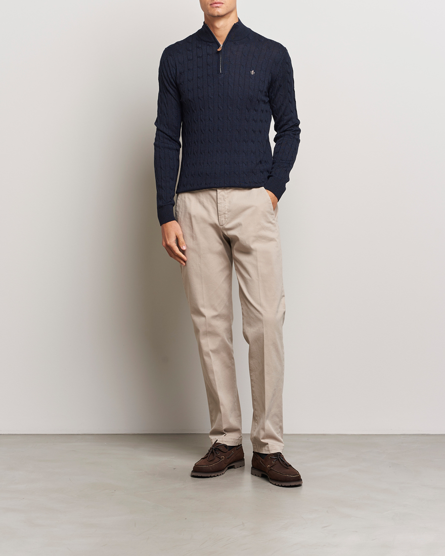 Herre | Trøjer | Morris | Merino Cable Half Zip Navy