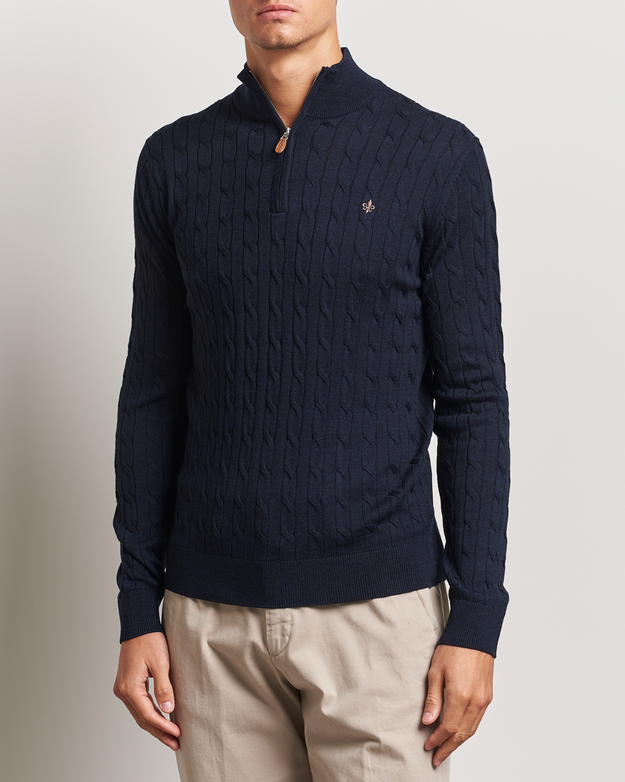 Herre | Trøjer | Morris | Merino Cable Half Zip Navy