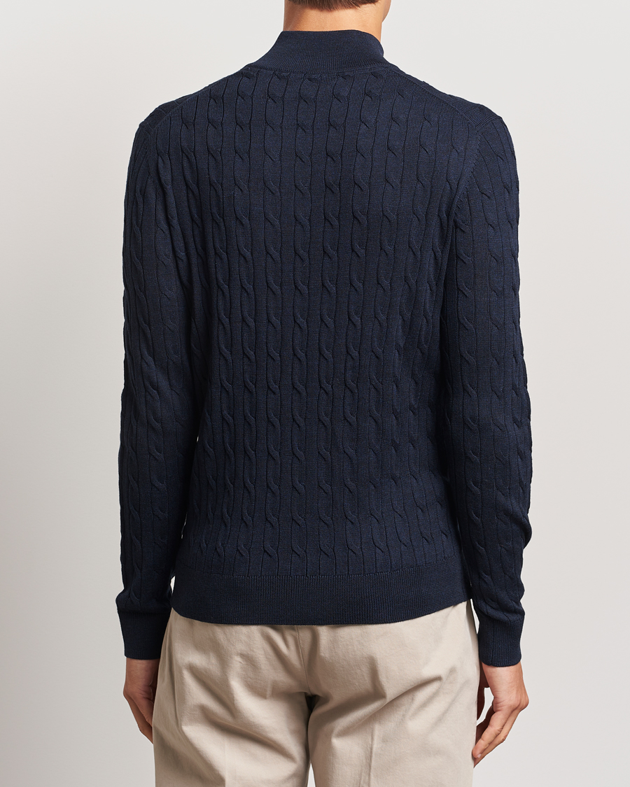 Herre | Trøjer | Morris | Merino Cable Half Zip Navy