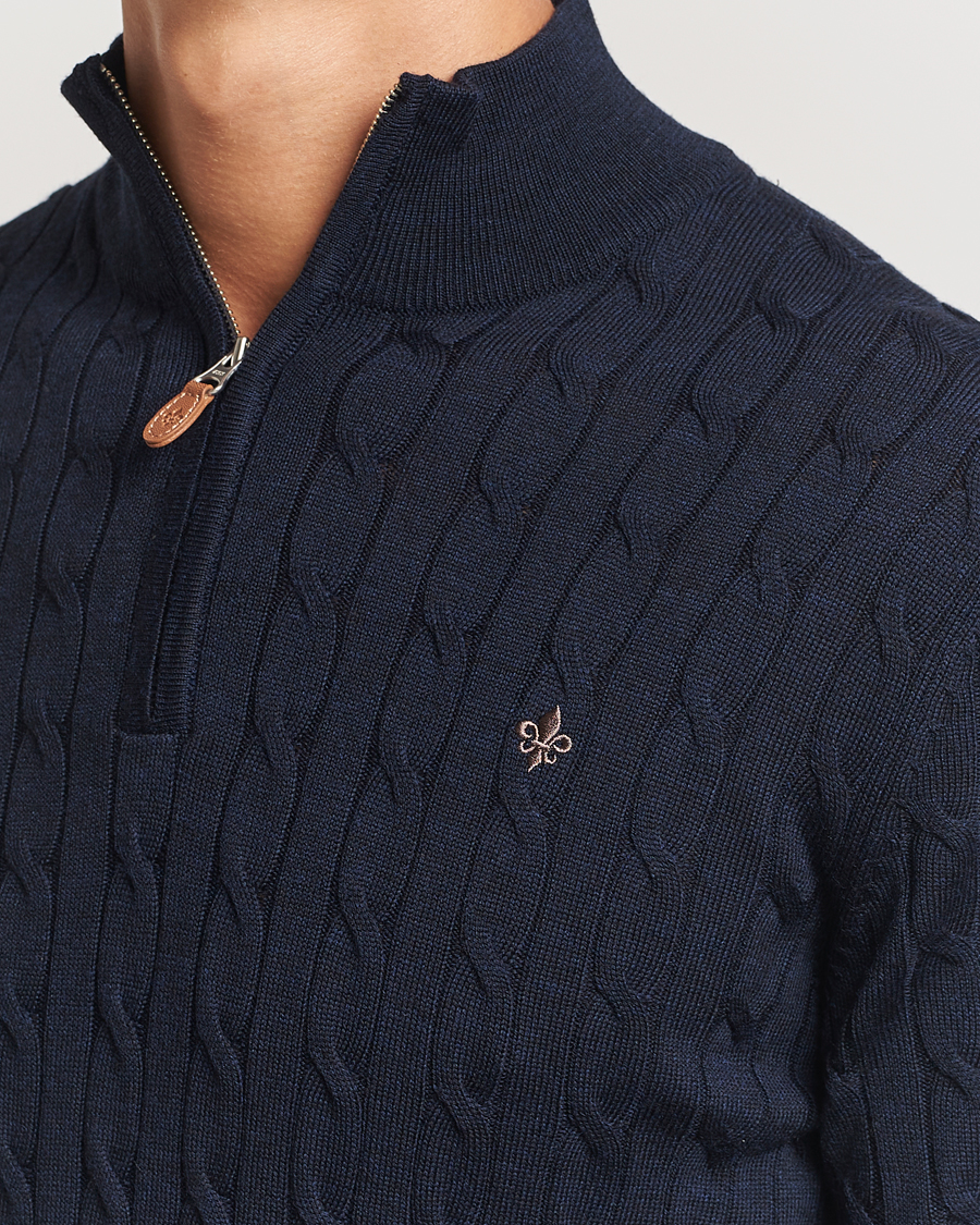 Herre | Trøjer | Morris | Merino Cable Half Zip Navy