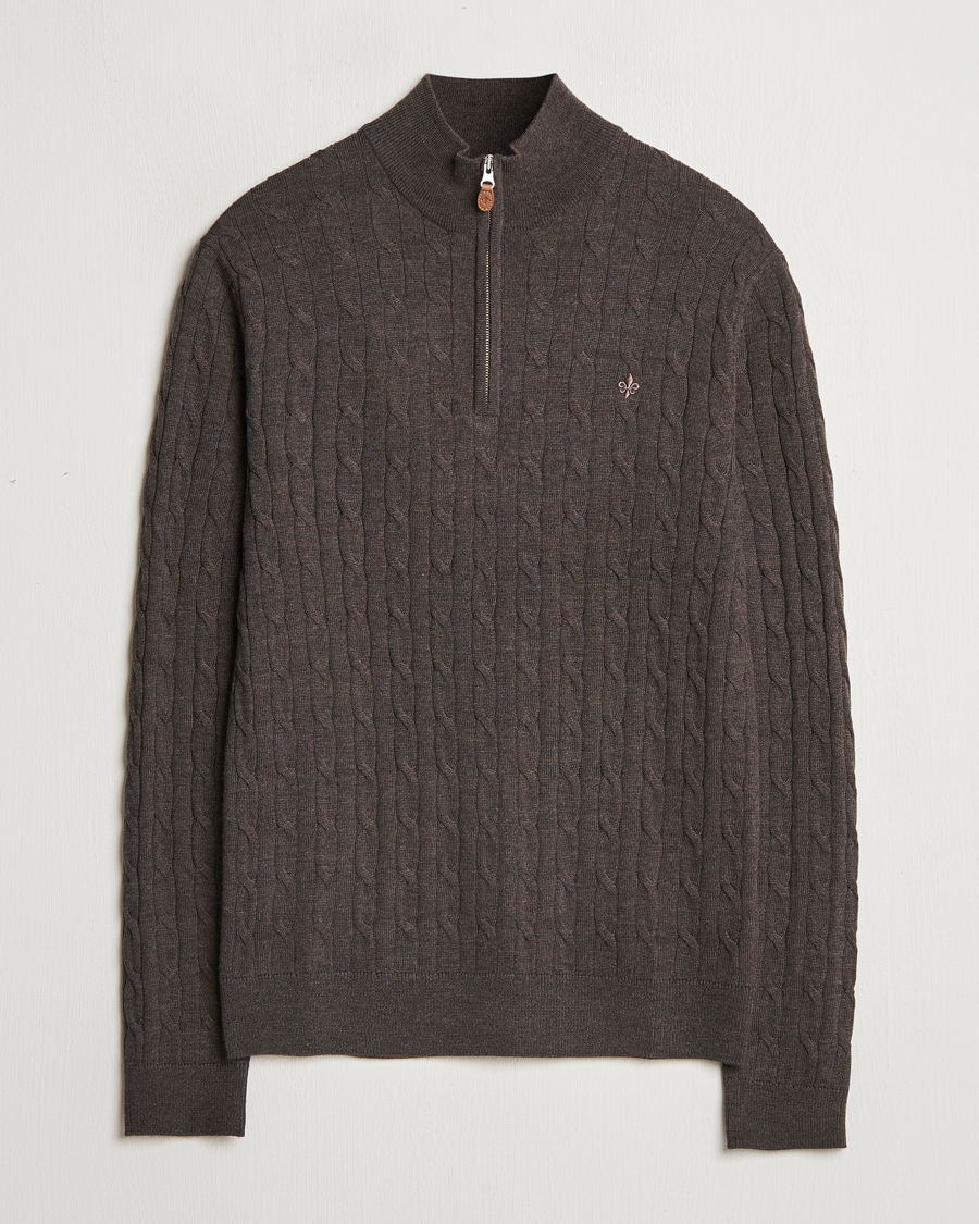 Herre | Trøjer | Morris | Merino Cable Half Zip Brown