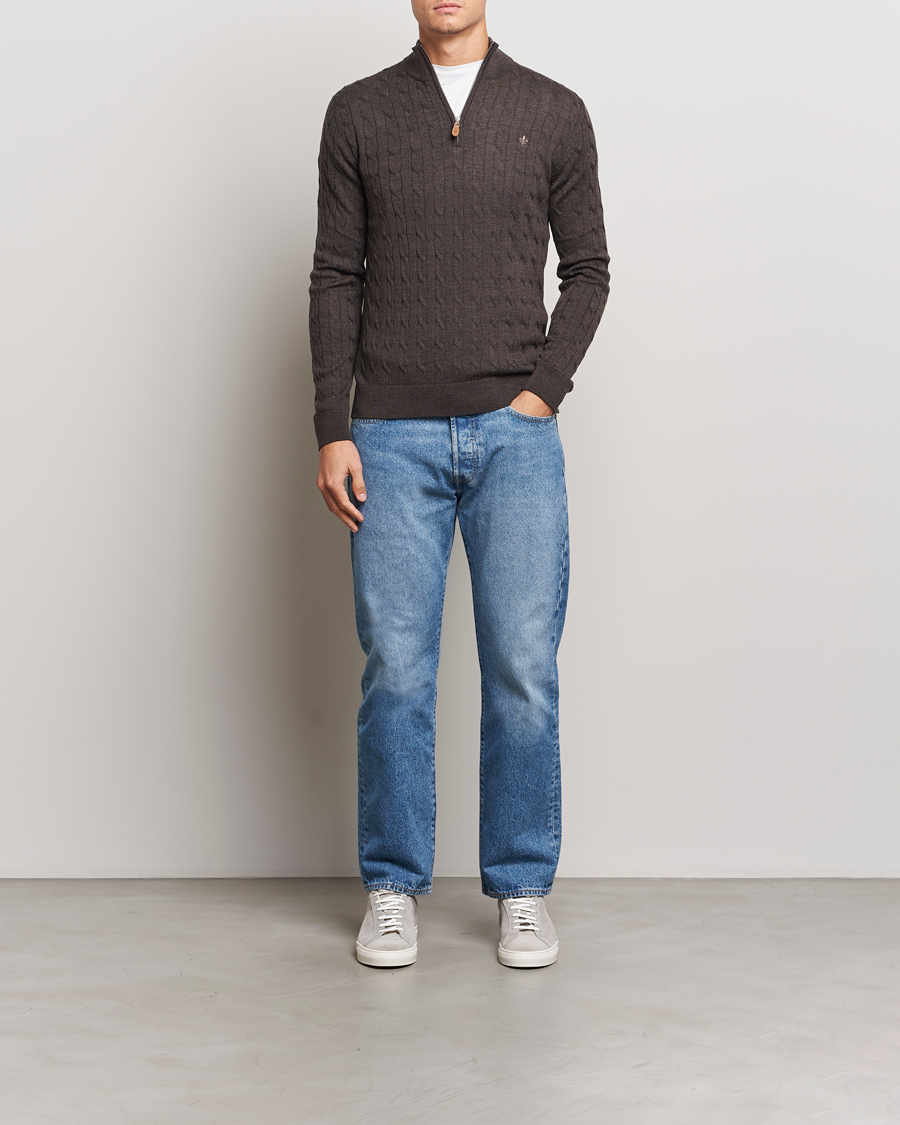 Herre | Trøjer | Morris | Merino Cable Half Zip Brown