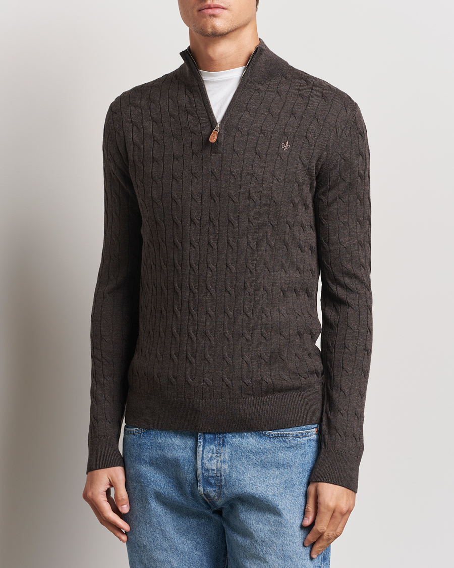 Herre | Trøjer | Morris | Merino Cable Half Zip Brown