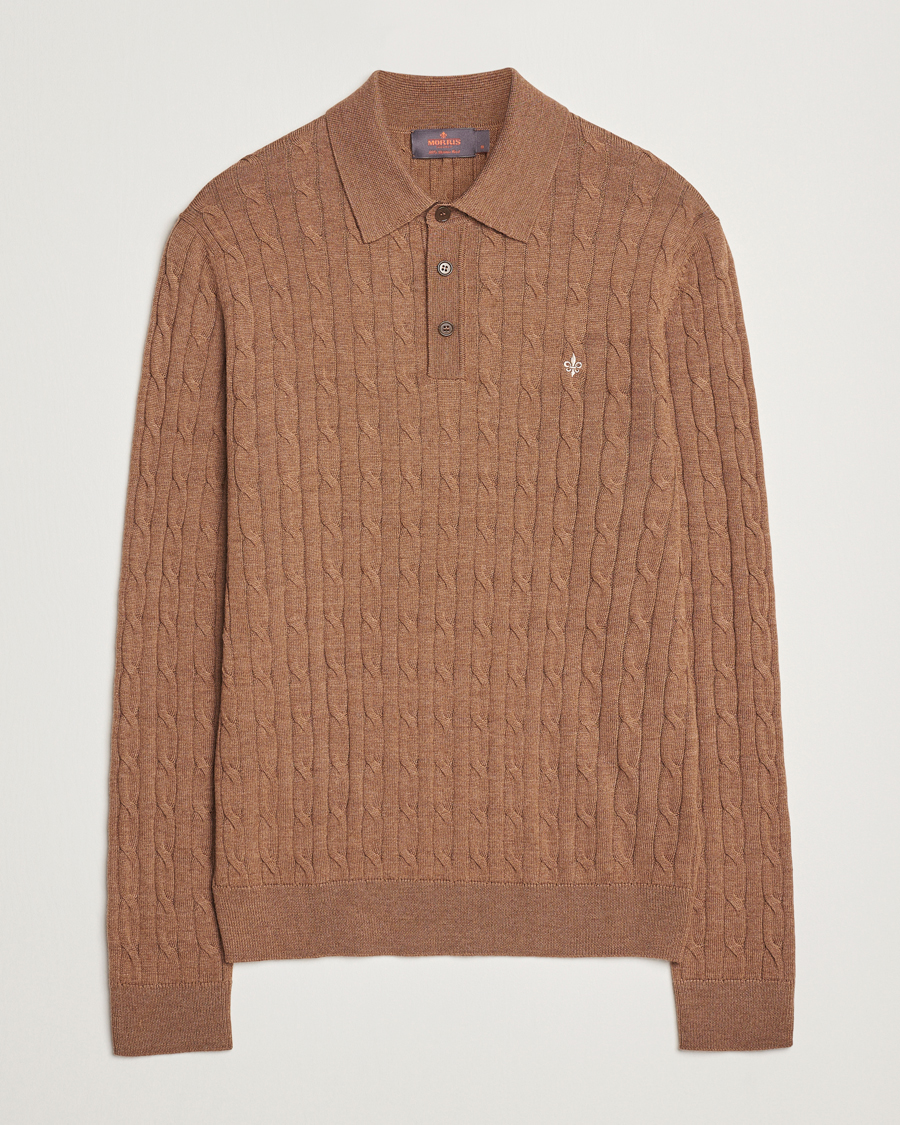 Herre | Trøjer | Morris | Merino Cable Polo Knit Camel