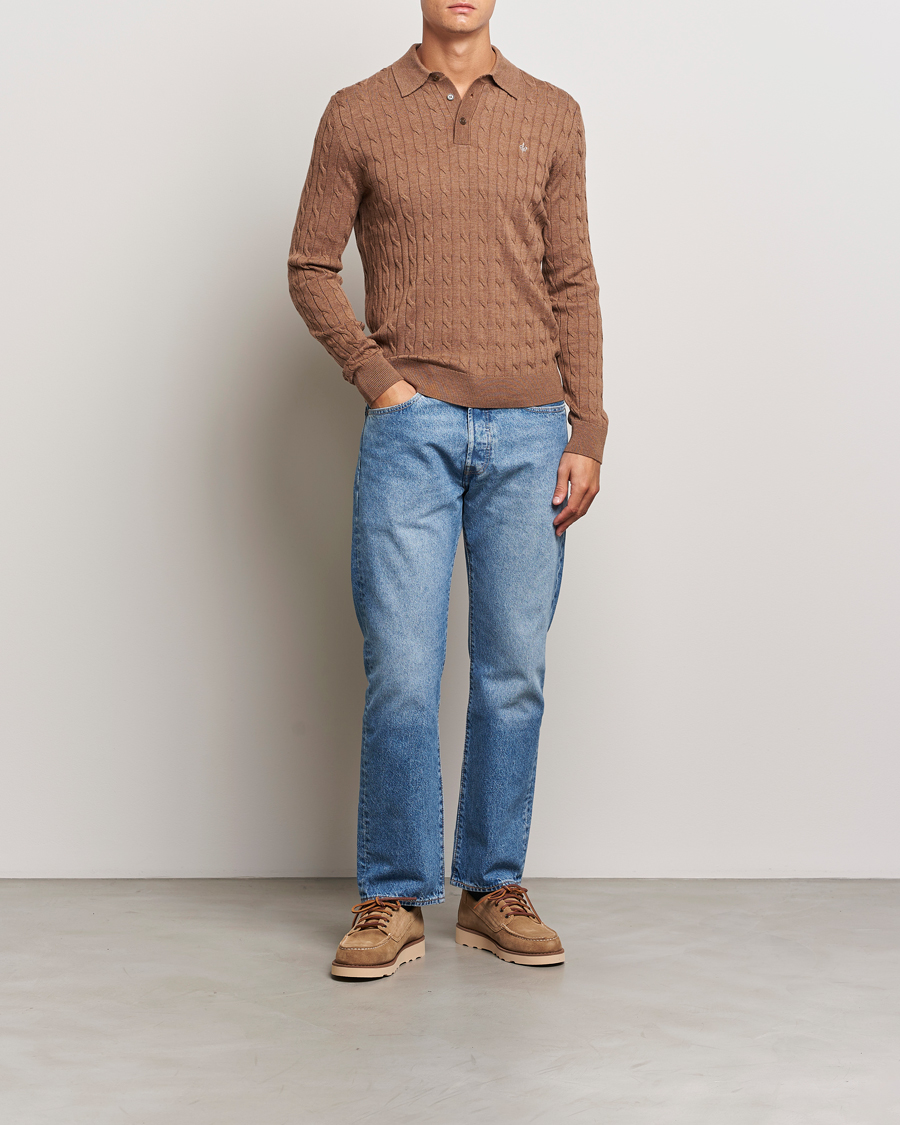 Herre | Trøjer | Morris | Merino Cable Polo Knit Camel