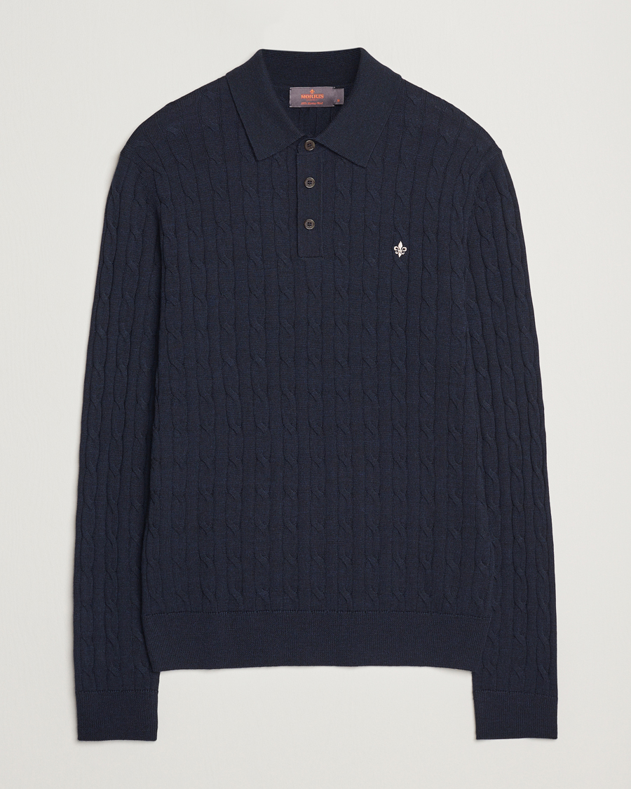 Herre | Trøjer | Morris | Merino Cable Polo Knit Navy