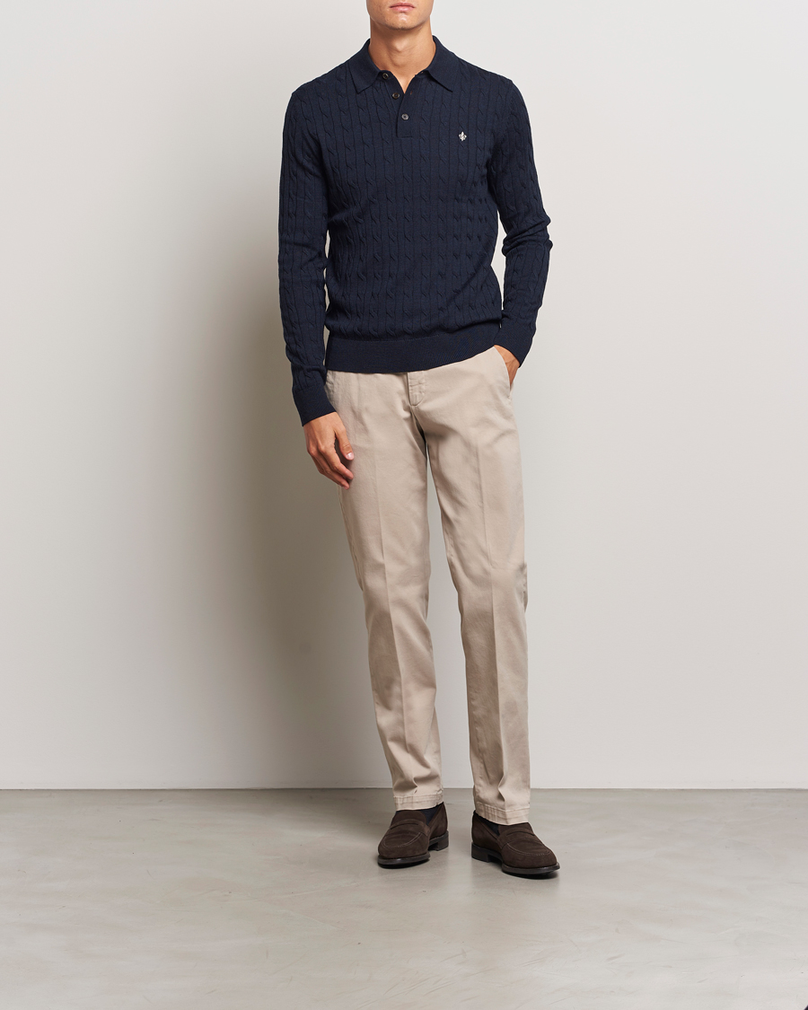 Herre | Trøjer | Morris | Merino Cable Polo Knit Navy