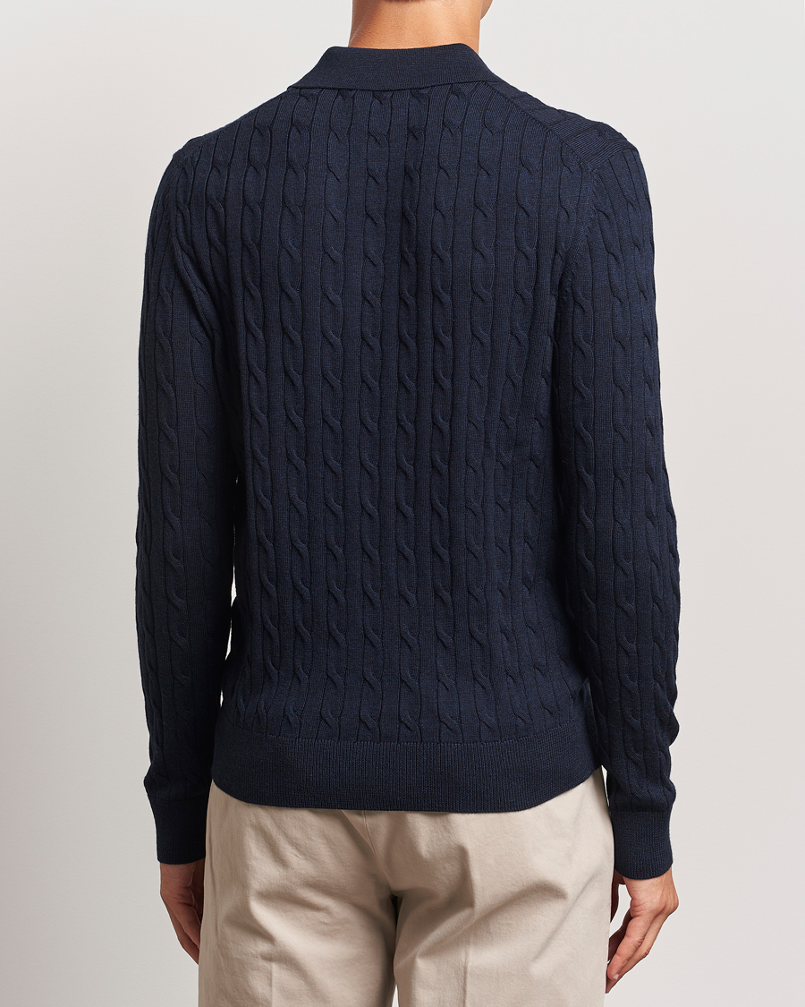 Herre | Trøjer | Morris | Merino Cable Polo Knit Navy