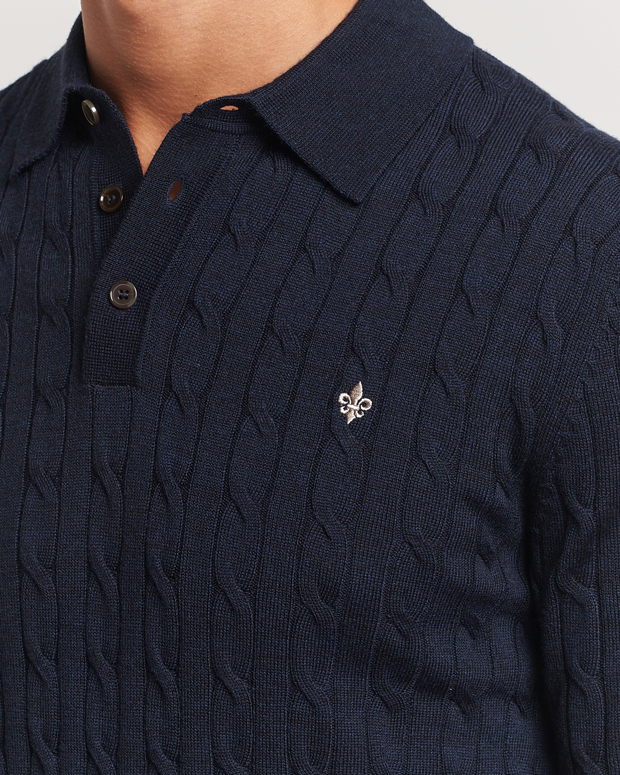 Herre | Trøjer | Morris | Merino Cable Polo Knit Navy