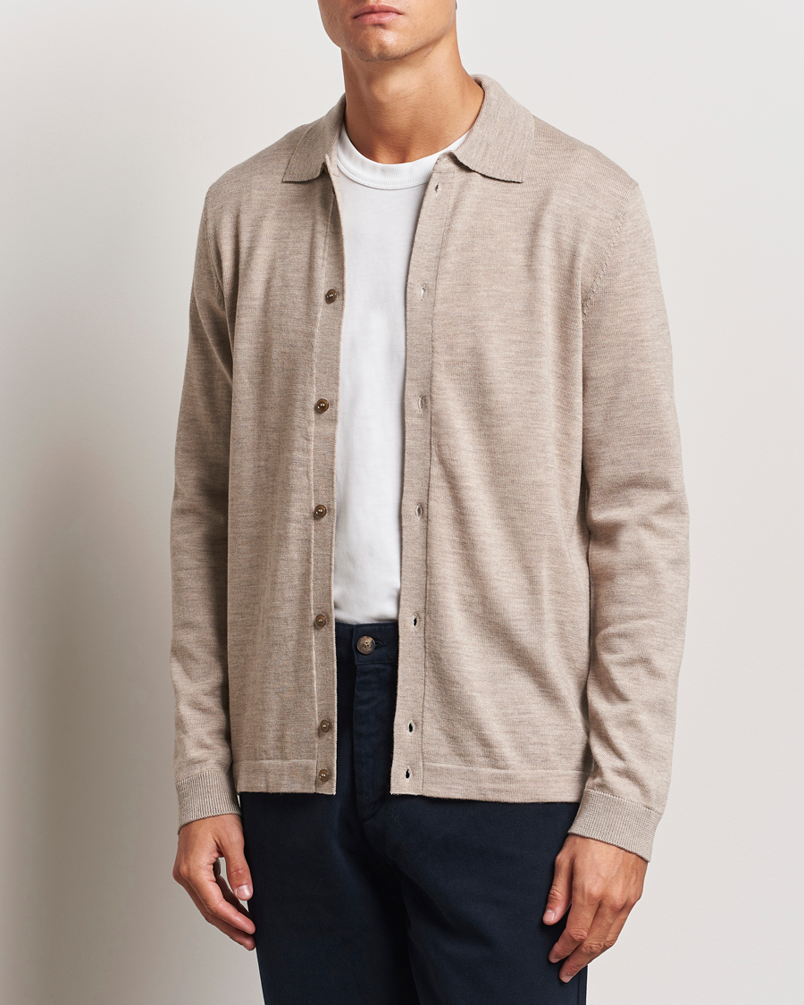 Herre | Trøjer | Morris | Merino Knitted Shirt Khaki