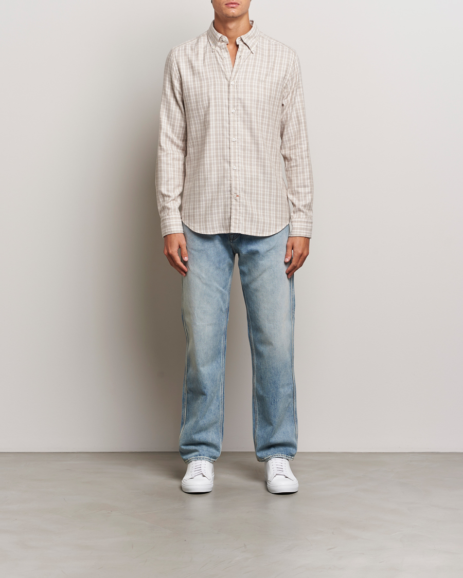 Herre | Skjorter | Morris | Soft Check Flannel Shirt Khaki