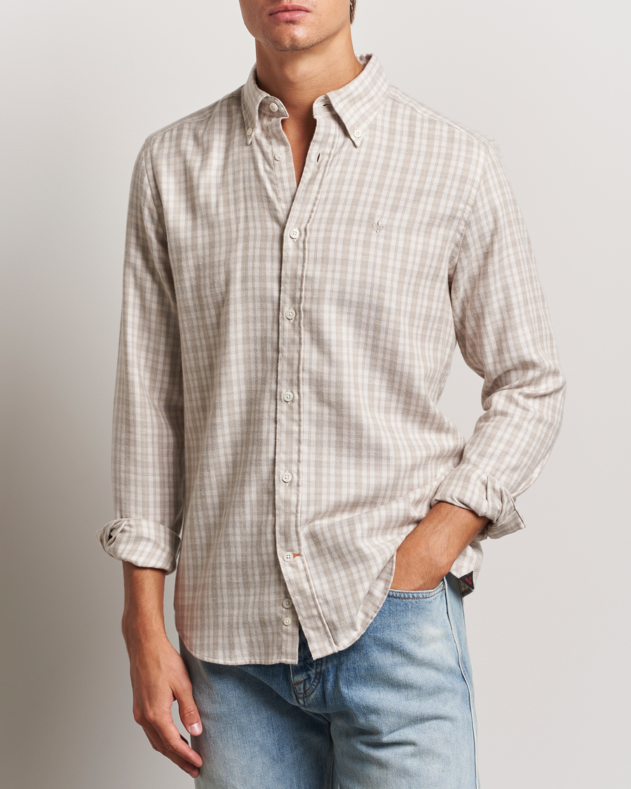 Herre | Skjorter | Morris | Soft Check Flannel Shirt Khaki